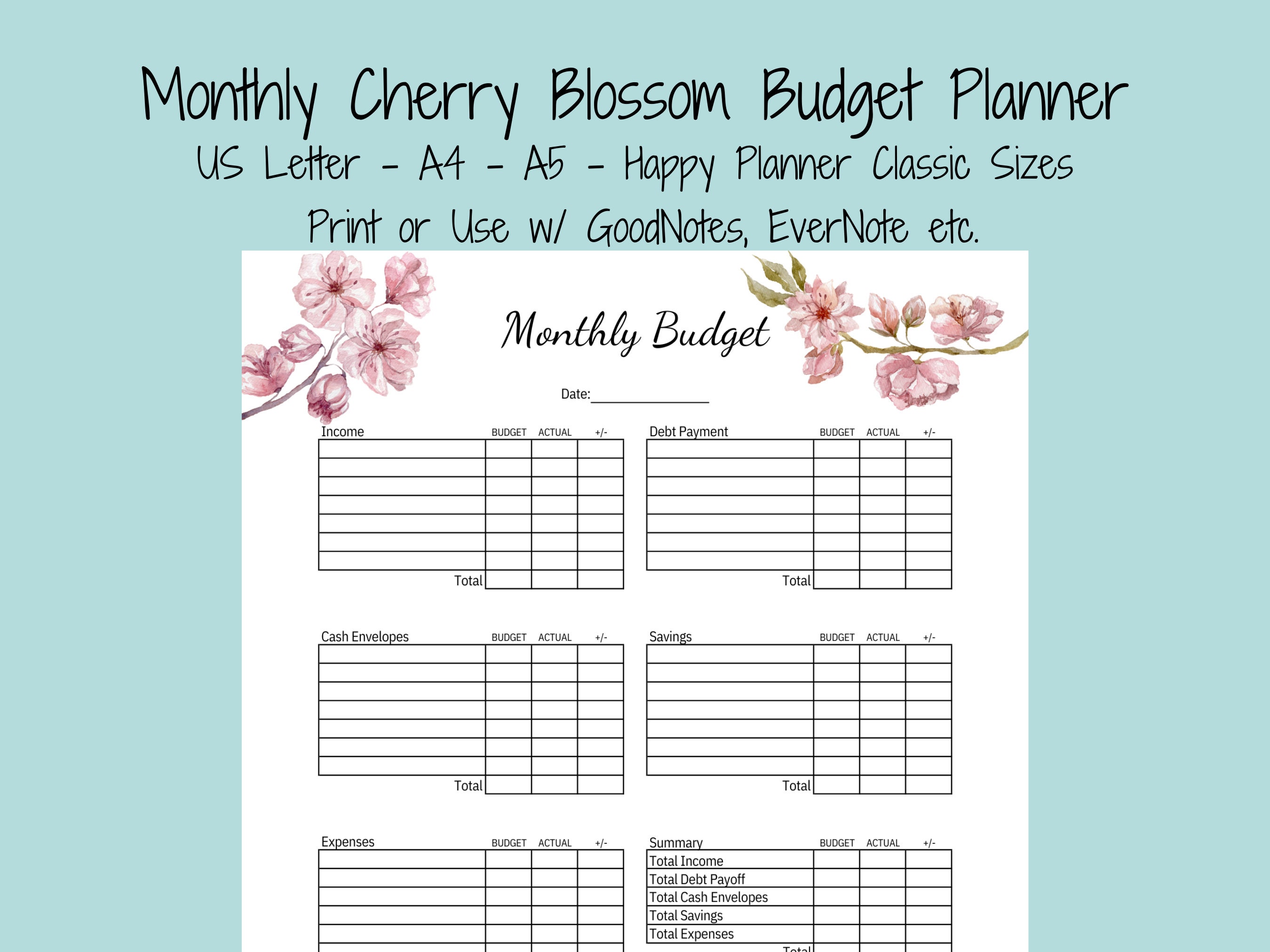 Paper Paycheck Cherry Blossom Budget Planner A4 Classic Happy Planner ...