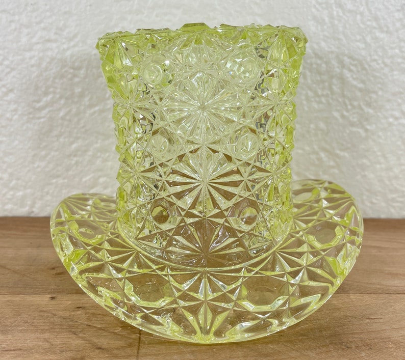 Vaseline Uranium Glass Daisy and Button Large Glass Top Hat Etsy