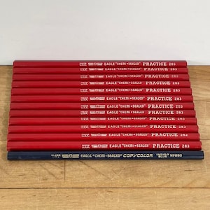 Unused Eagle Chemi Sealed Pencils, 12 White Practice Pencils (Red on Outside) #283 and 1 Indigo blue Copycolor Pencil #880