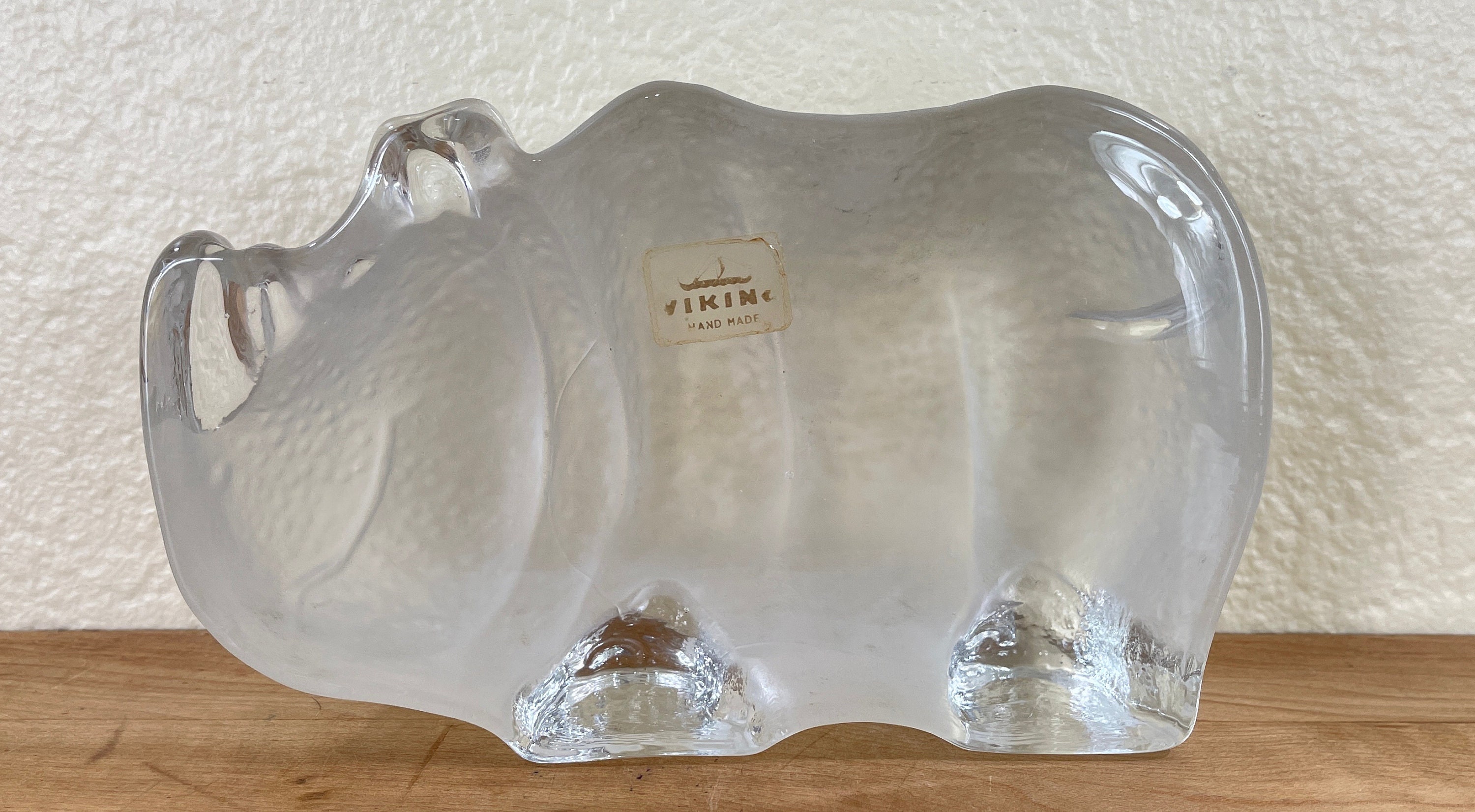 Clear Glass Rhino by Viking Art Glass, Clear and Frosted Glass