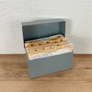 Vintage Gray Metal Recipe Card Box: Ohio Art Co. with 60s-90s Recipes