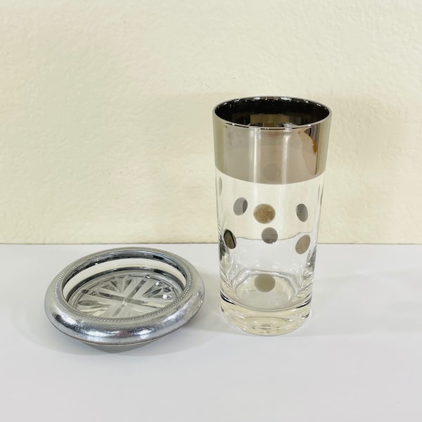 Coaster/Personal Ashtray with Silver Toned Metal Rimmed, Clear Pressed Glass