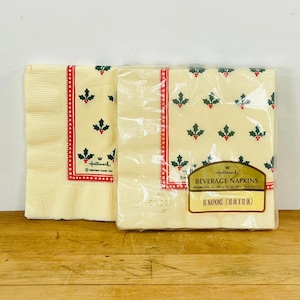 Hallmark Paper Cocktail Christmas Napkins, Small Paper Napkins for the Holidays, Holly Leaves and Berries Napkins, Set of 24, All Included