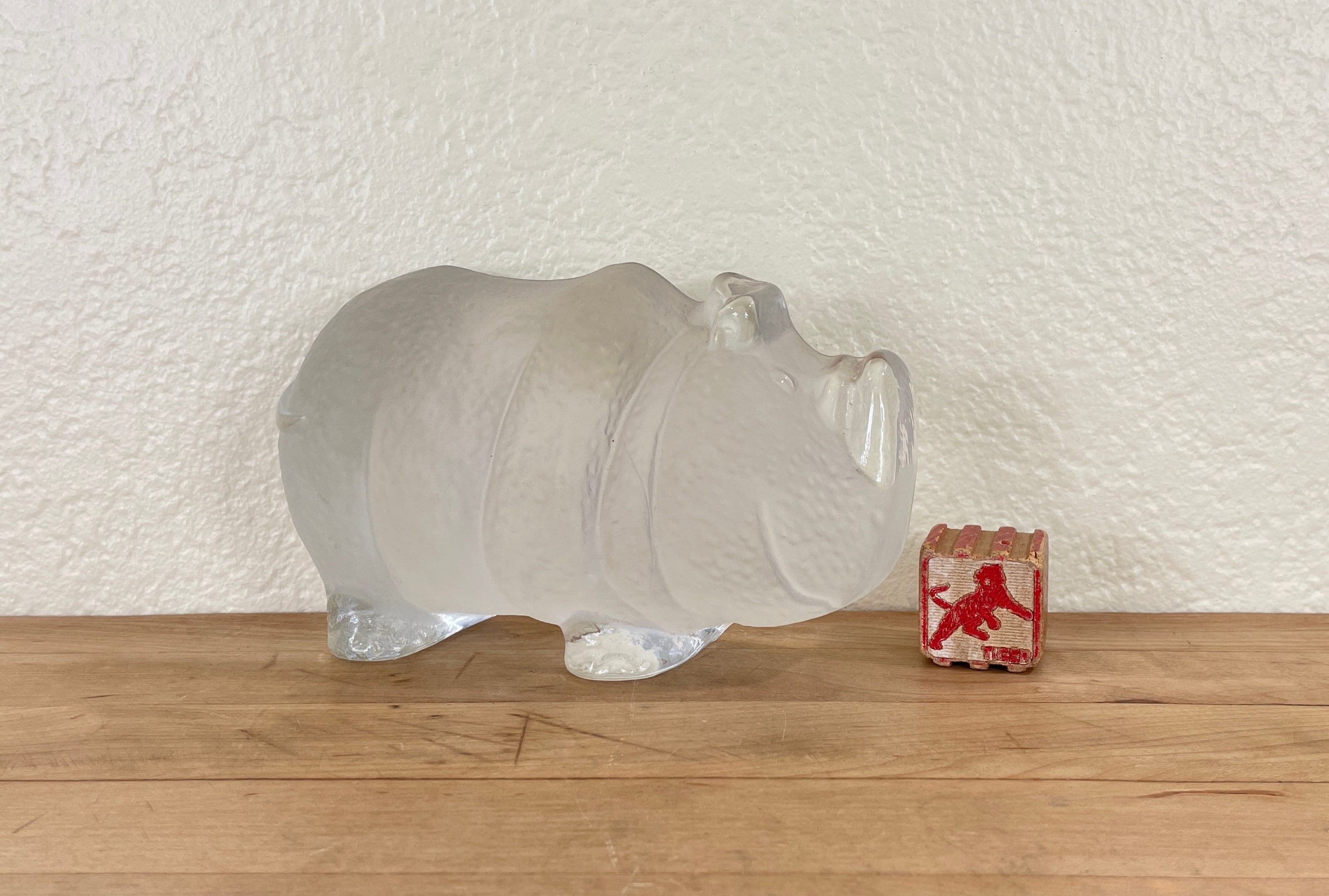 Clear Glass Rhino by Viking Art Glass, Clear and Frosted Glass