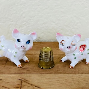Mini Bone China Pig Salt and Pepper Shakers: Made in Japan