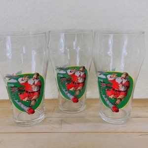 Coca-Cola Christmas Santa Glasses, Bell Shaped Coca-Cola Christmas Glasses, 1996 Coke Holiday Glassware, Set of 3, All Included