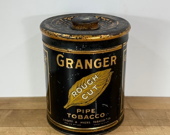 Black and Gold Granger Rough Cut Pipe Tobacco Tin, Liggett & Myers Tobacco Co,  Collectable Metal Tobacco Holder