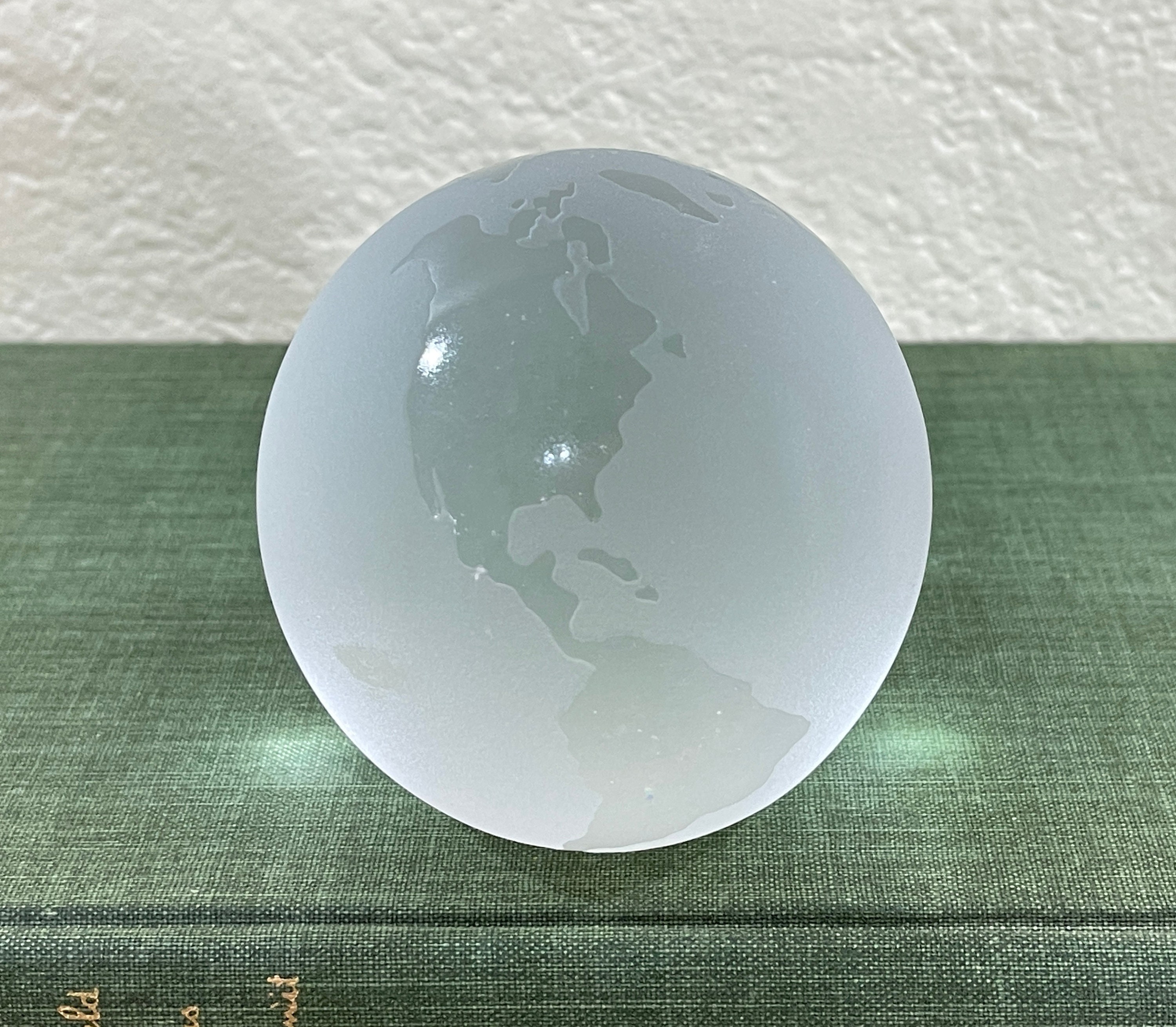 100mm Genuine Crystal World Globe Earth Sphere Etched Frosted