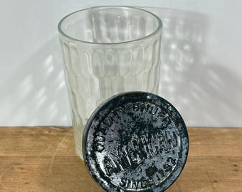 American Quality Chewing Tobacco Jar, Antique Glass and Metal Smokeless Tobacco Jar