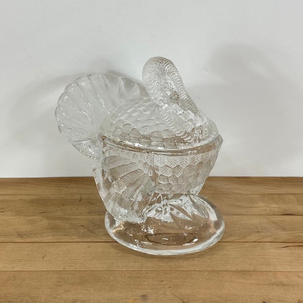 Clear Glass Turkey on a Nest Candy or Serving Dish; 2 Piece Turkey Dish (Lid and Base)