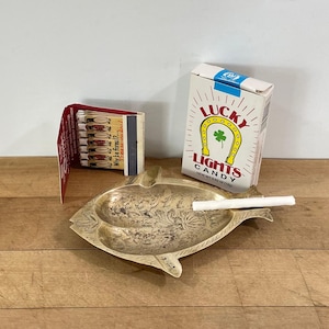Small Smoke Fish Shaped Ashtray / Trinket Tray / Catch All Made of Brass, Etched Brass Ashtray, Made in India