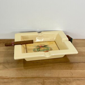 San Cristobal Rectangular Large Cigar Size Ashtray, Yellow, Gold, and Red Ceramic Ashtray