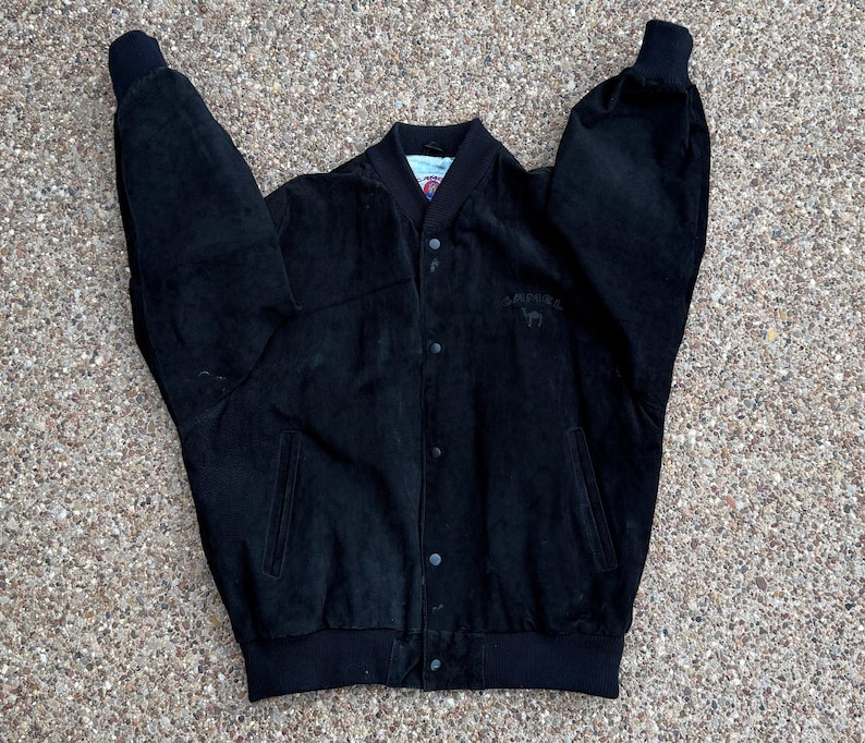 Joe Camel Black Suede Bomber Jacket, Tag Size XL image 8