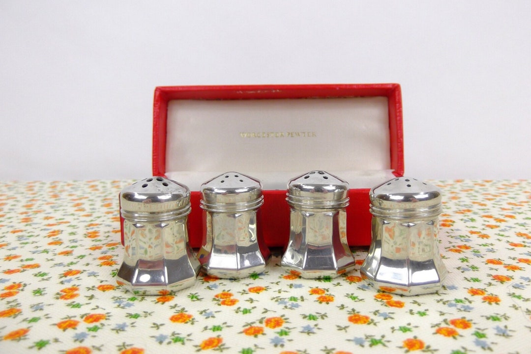 Pewter Salt and Pepper Shakers by Worcester Pewter USA Four Personal