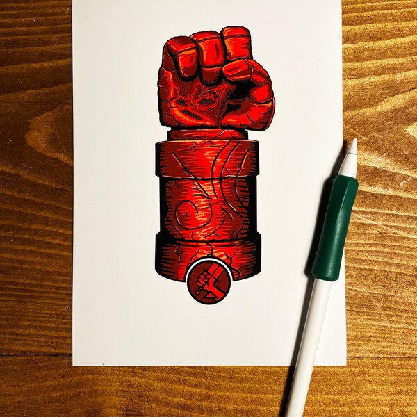 A5 print - Hellboy - Hellboy’s Right Hand of Doom - Ron Pearlman, Guillermo Del Toro, Doug Jones, Selma Blair - Hand Drawn Digital Artwork