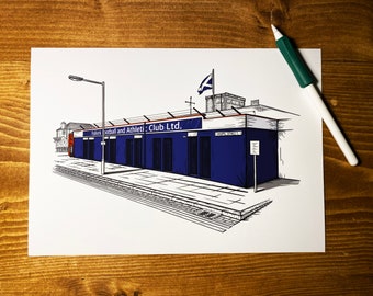 A4 - The Hope Street End, Brockville Park, Falkirk, Scotland - Giclee Print - Falkirk football Club - Hand Drawn Digital Artwork