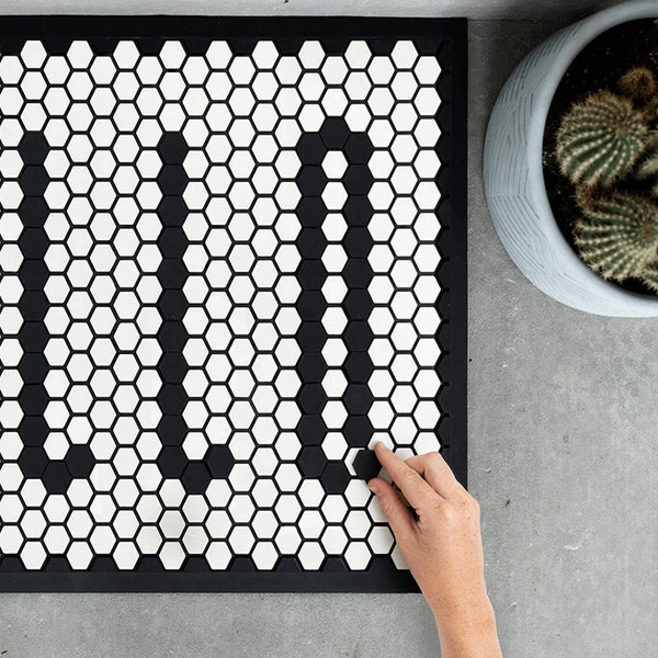 Customizable Tile Mat - Includes Black Set | Additional Tile Sets Sold Separately | Hexagon Tile | Door Mat | Bath Mat | Outdoor | Indoor