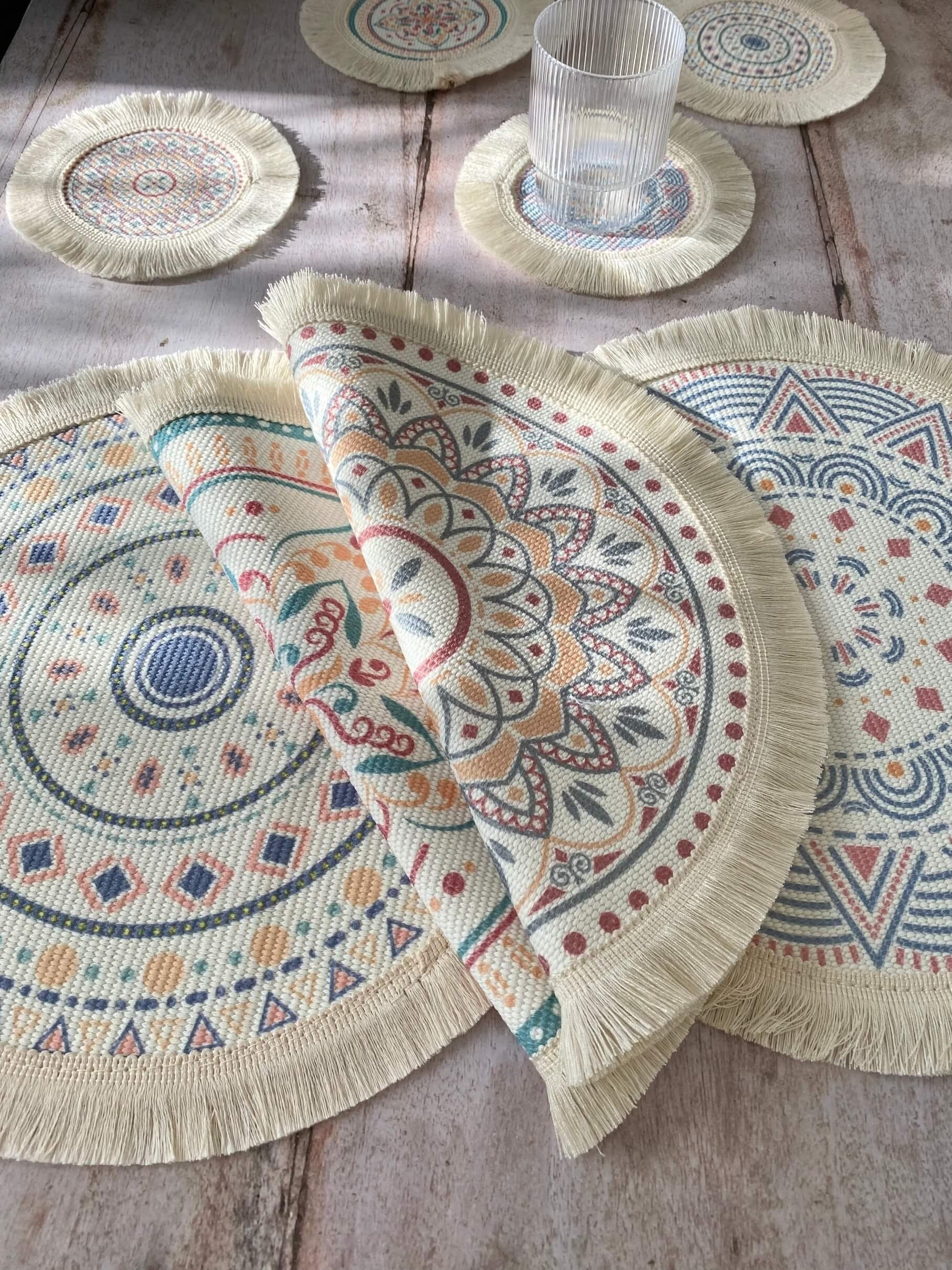 Woven Cotton Placemat With Tassel Woven Cotton Coaster With Etsy UK