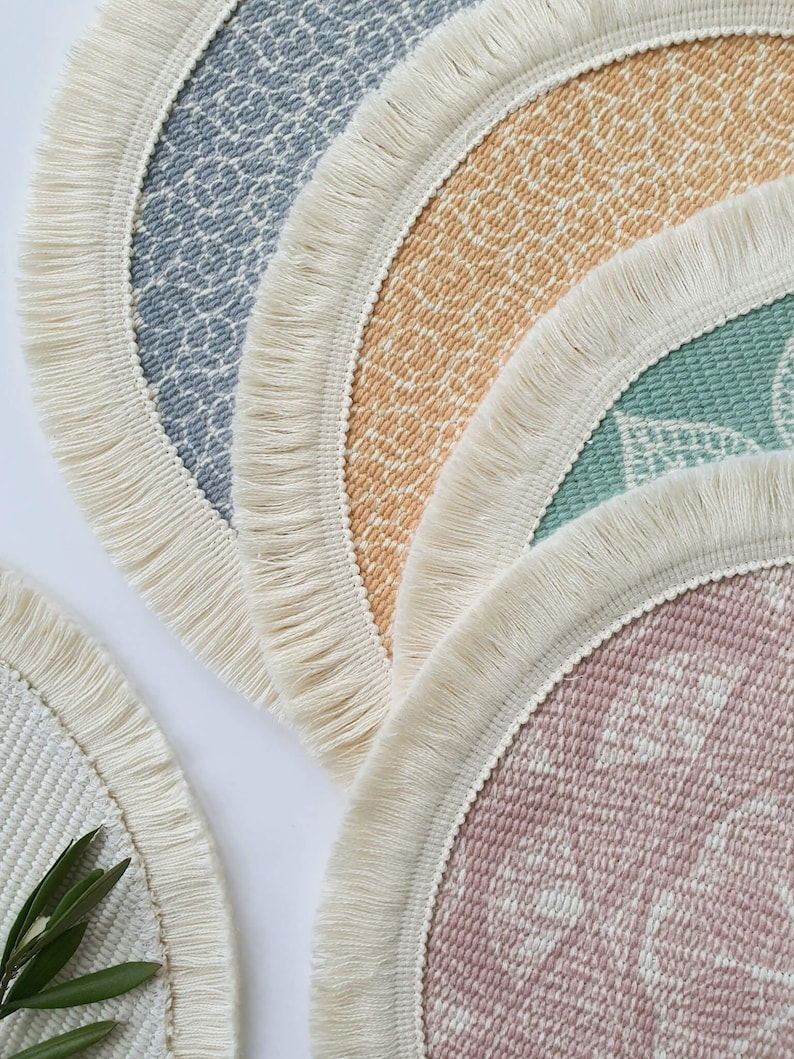 Woven Cotton Placemat With Tassel Pink Green Blue Etsy UK