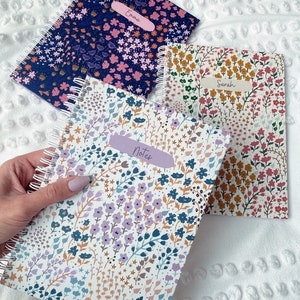 Dawn Wild Flower Personalised Note Book | Flowers | Floral | Hard Back | Spiral Bound | Ring Bound | Pretty Journal | Custom Name