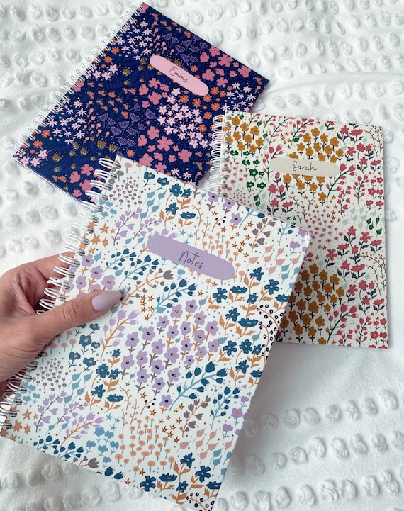 Dawn Wild Flower Personalised Note Book | Flowers | Floral | Hard Back | Spiral Bound | Ring Bound | Pretty Journal | Custom Name