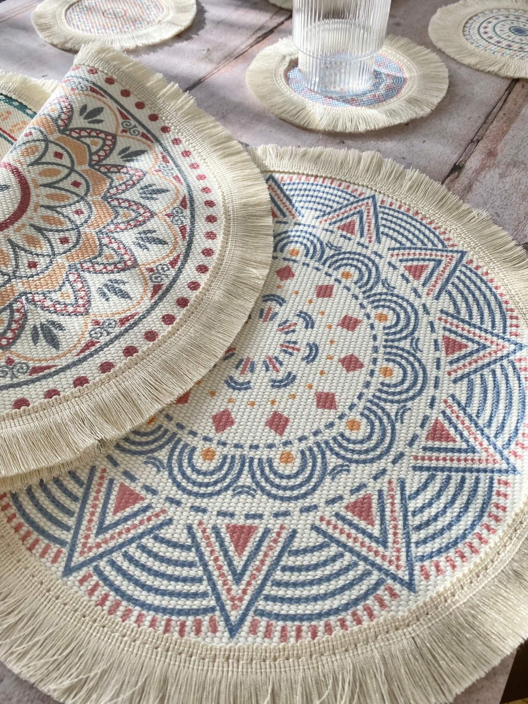 Woven Cotton Placemat With Tassel Woven Cotton Coaster With Etsy UK