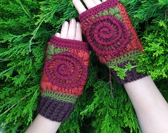 Wool Flower Mittens, Women Boho Mittens, Colorful Flower Gloves, Women Muff, Driving Gloves, Hand Arm Warmers, Embroidered Mittens