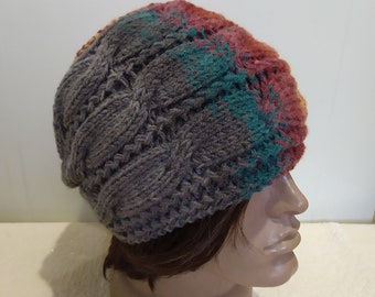 Colorful Beanie, Cable Hat, Chunky Hat, Colorful Cozy Fall - Winter Beanie, Outdoorsy, Boho Style Beanie