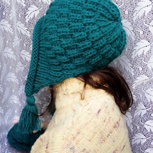 Hand-knitted Women Hat , Winter Wool Knit Retro Hat. Handmade Hat and Mittens knit set. Over 10 colors image 2