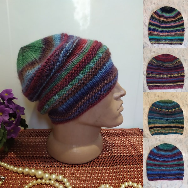 Chapeau femme dégradé coloré. Bonnet hiver mélangé : plusieurs couleurs au choix. Bonnet tricoté en laine multicolore arc-en-ciel pour femme. Cadeau pour elle.