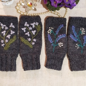Mitones sin dedos bordados para mujer, Guantes sin dedos, Mitones sin dedos para mujer, Calentadores de brazos, Calentadores de muñecas, Calentadores de manos bordados
