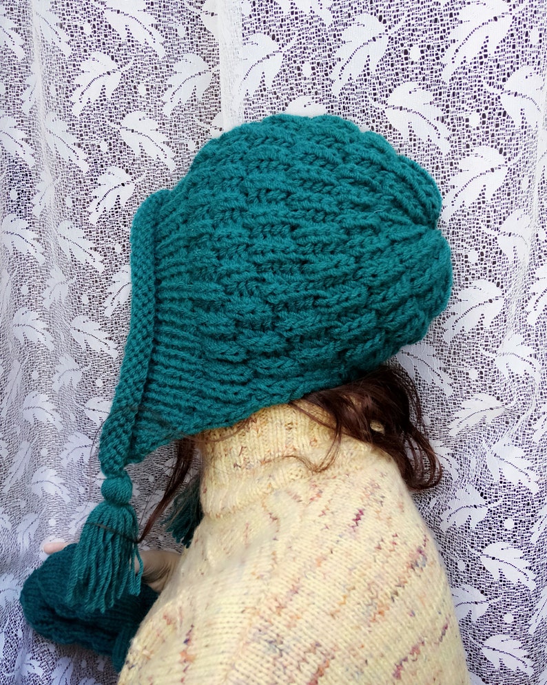 Hand-knitted Women Hat , Winter Wool Knit Retro Hat. Handmade Hat and Mittens knit set. Over 10 colors image 1