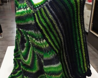 Women Wool Knit Poncho Boho Style, Poncho Inspired Missoni, Knit Shoulder Wrap, Shawl Boho Wrap, Scarf Wrap