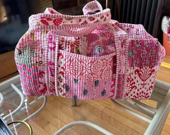 cotton quilted hand block print duffle bag, holiday gift bag, bride custom embroidery duffle bags gift, boho beach carry bag, gift for mom,