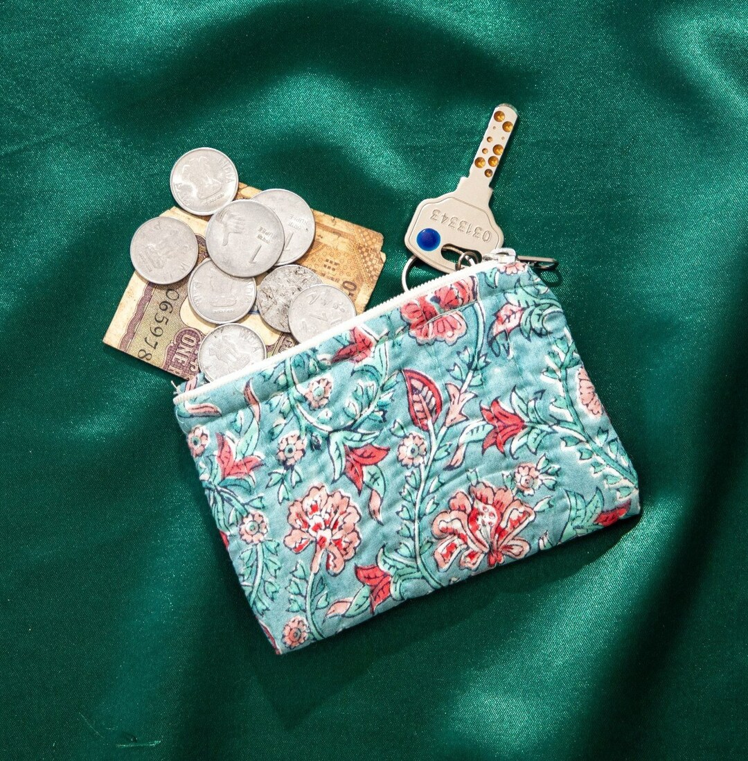 Handmade Zipper Pouch, Quilted Fabric Coin Change Purse