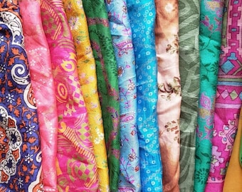 Vintage Indian Silk Sari Fabric Squares – Scrap Bundle Assorted Colors Quilting Craft