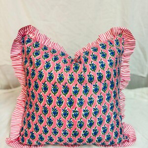 Katoenen kussenhoes met Indiase blokprint, kussensloop bank met bloemenprint color 2