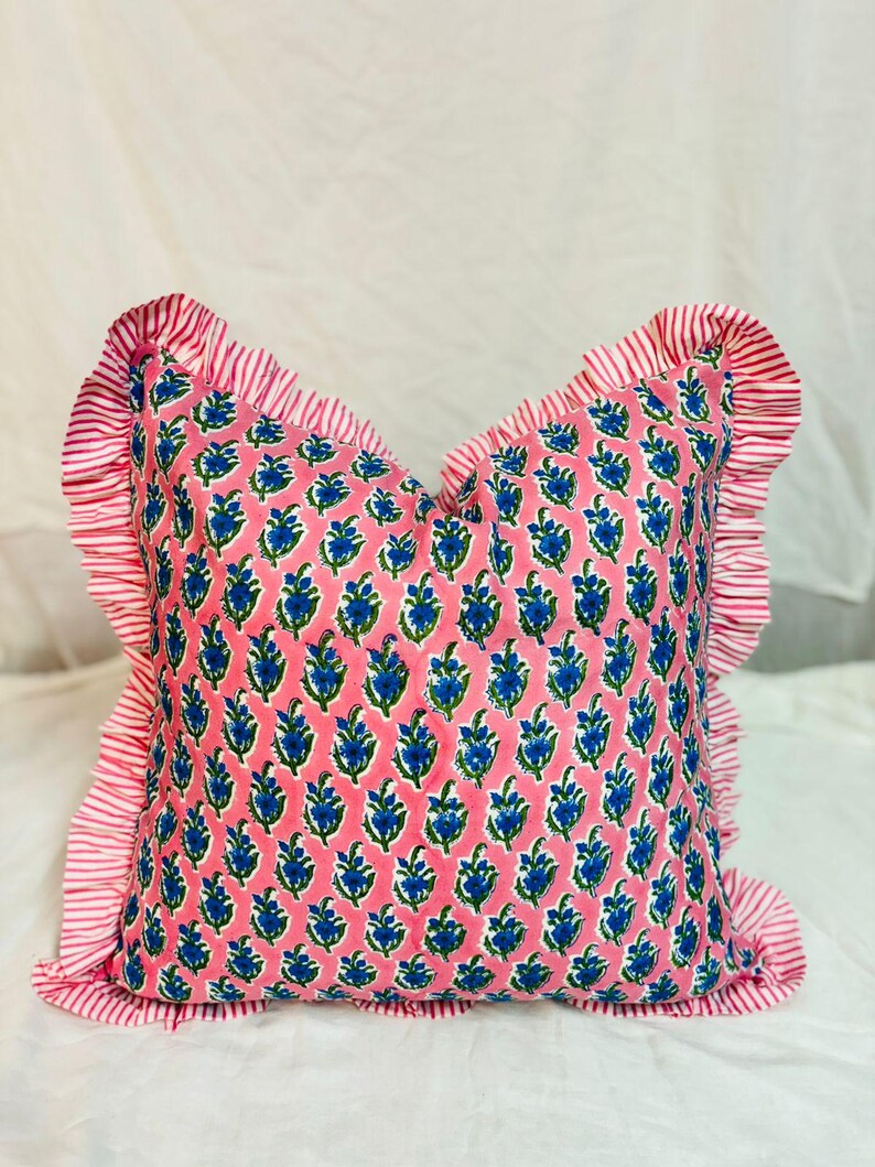 Katoenen kussenhoes met Indiase blokprint, kussensloop bank met bloemenprint color 2