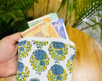 Bolsa de tela floral con cremallera: minimonedero, tarjetero