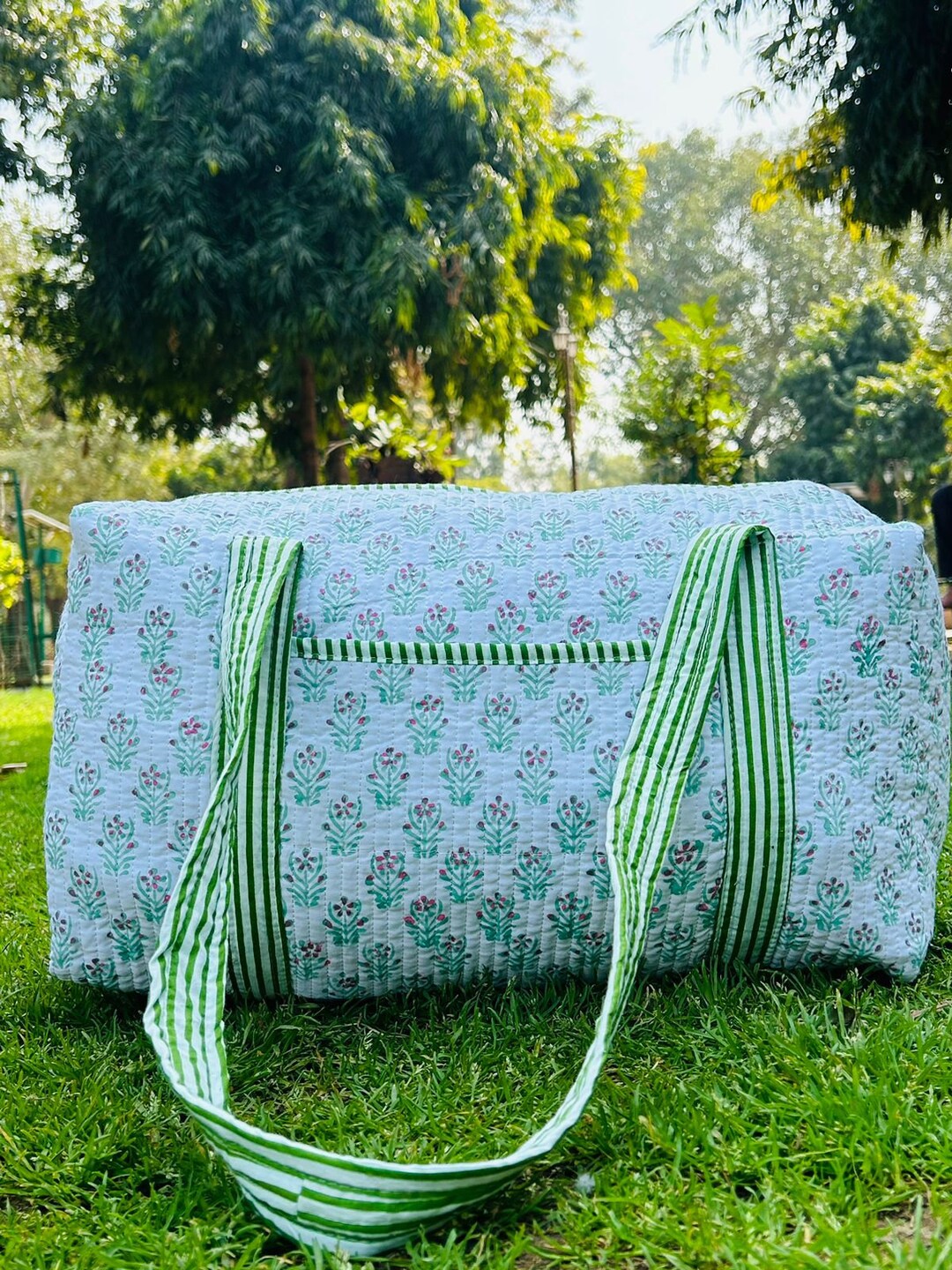 Large Cotton Weekend Duffle Bags Quilted Fabric Women's Travel Bag