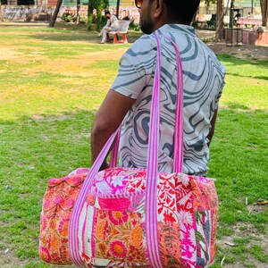 Women's Large Cotton Duffel Bag Handmade Quilted Weekender Bag Floral overnight bag large Toiletry Bag Travel Bag, Gift for Girls image 2