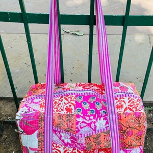 Women's Large Cotton Duffel Bag Handmade Quilted Weekender Bag Floral overnight bag large Toiletry Bag Travel Bag, Gift for Girls image 3