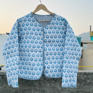 Block Print Short Quilted Jacket Indian Handmade Reversible