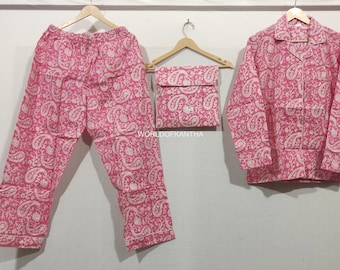 Komplet piżamowy z bawełny z nadrukiem kwiatowym, strój domowy w stylu boho
