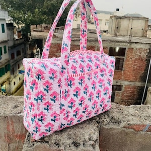 Floral Quilted Cotton Weekend Tote: Large Boho Travel Bag