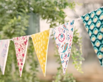Banderines florales vintage de tela: guirnalda de fiesta hecha a mano