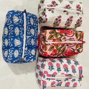 Vintage Indian block Print Large Toiletry Bag, Colorful Make Up Bag Quilted Fabric Cosmetic Bag Toiletry Travel Pouch