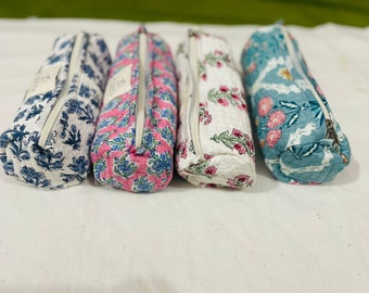 Floral Pattern Quilted Cotton |Pencil Bag | Vintage Style Makeup Brush Zipper Bag |Pen Pouch | Gift for Teacher |Cute Pencil Case Mom's Gift