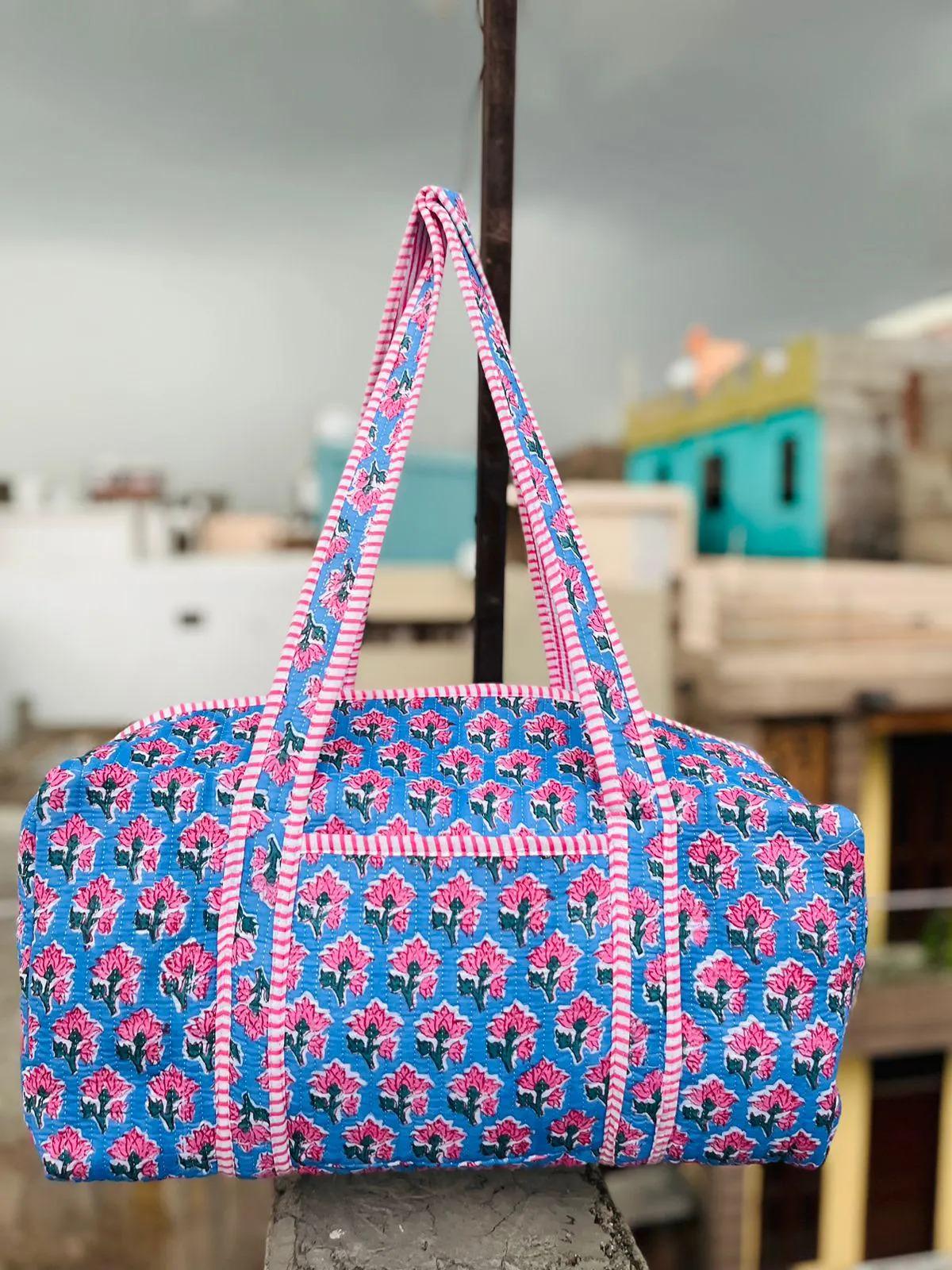 Borsone trapuntato in cotone con cerniera Borsa da viaggio Borsa da