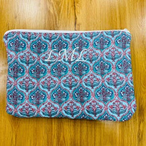 Floral Quilted Cotton Laptop Sleeve, Zipper Pouch, Personalized Name Option